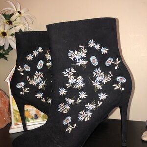 Embroidered Black Ankle Boots